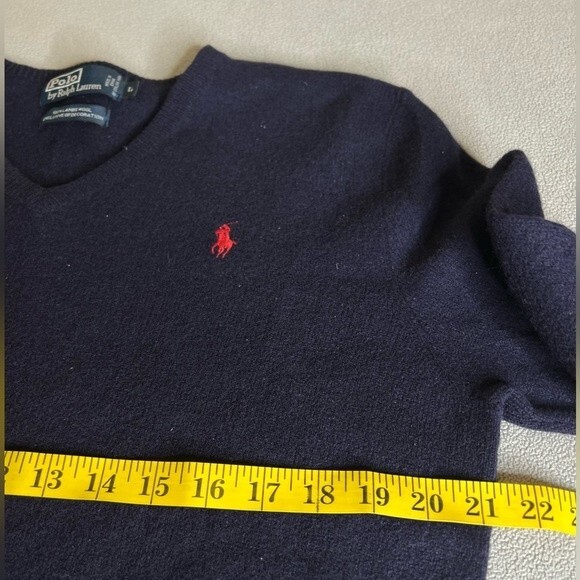 Polo Ralph Lauren Sweater Size Large L Lamb's Wool V-Neck Blue - Picture 9 of 14